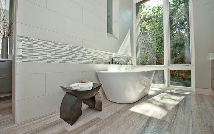 bathroom with freestanding tub