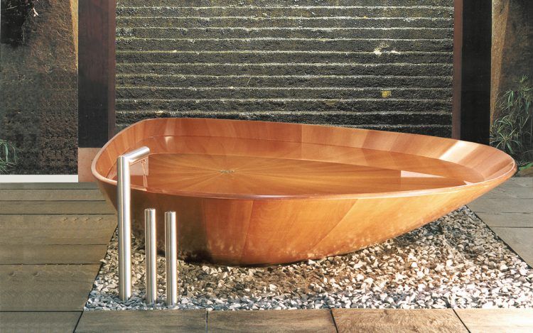 wooden shell free standing bath tub