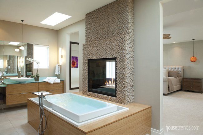 infinity tub surrounded by wood