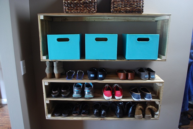 pallet shelves inside closet space