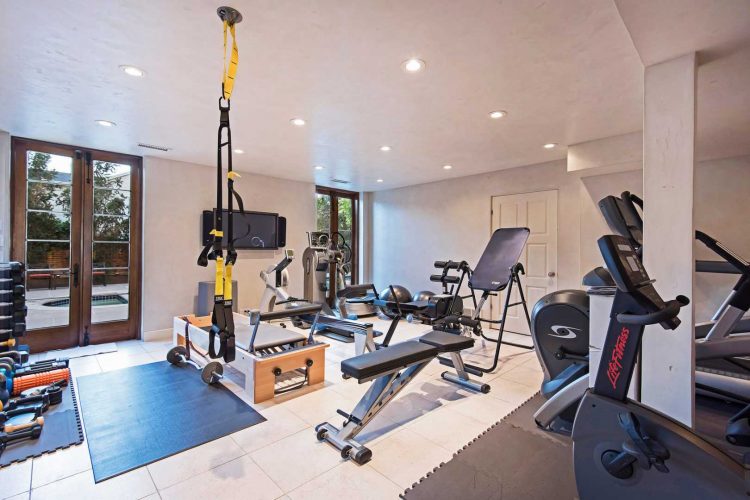 home gym with tile floor