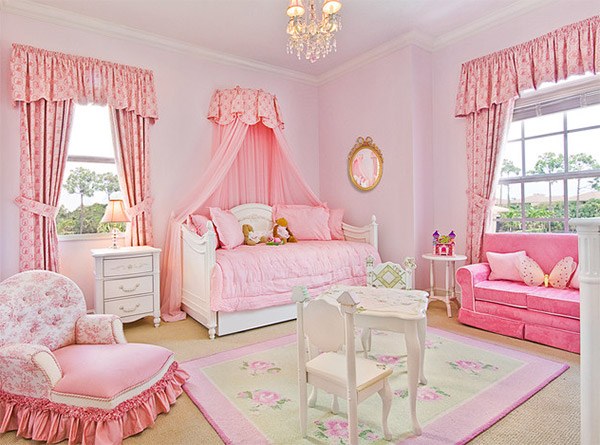 girl's bedroom with chandelier 