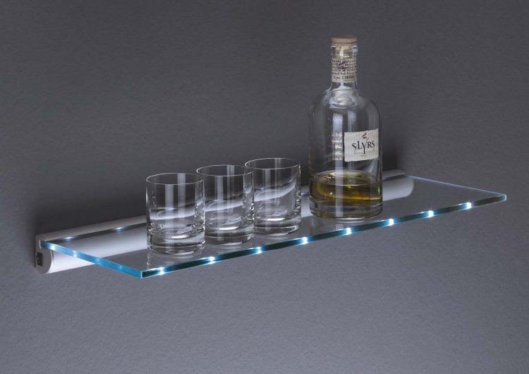 floating glass shelf with lights