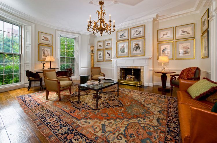 living room with large rug