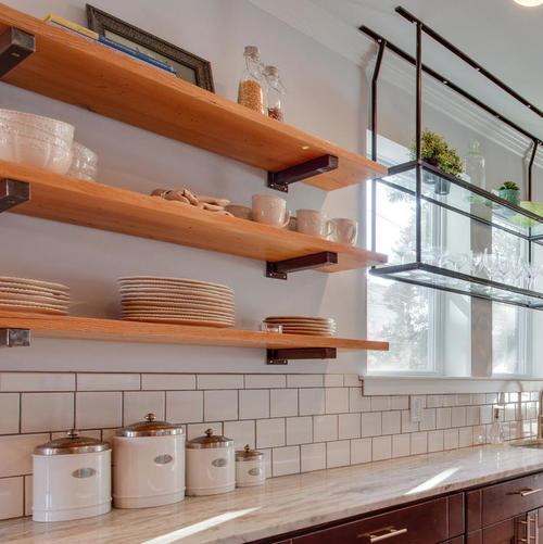 reclaimed wooden shelving for kitchen