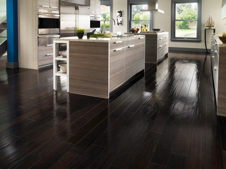 kitchen with dark laminate flooring