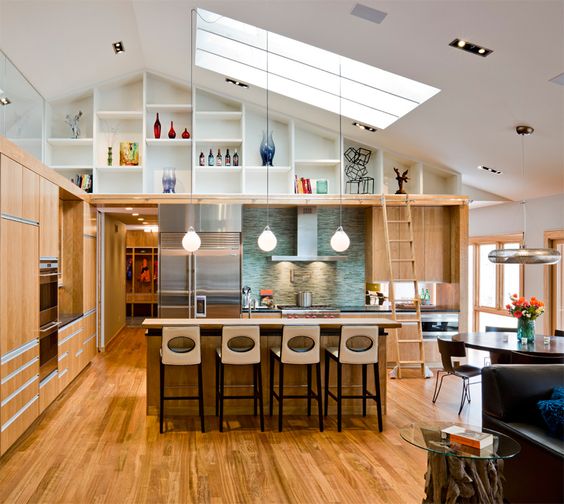 modern kitchen with ladder