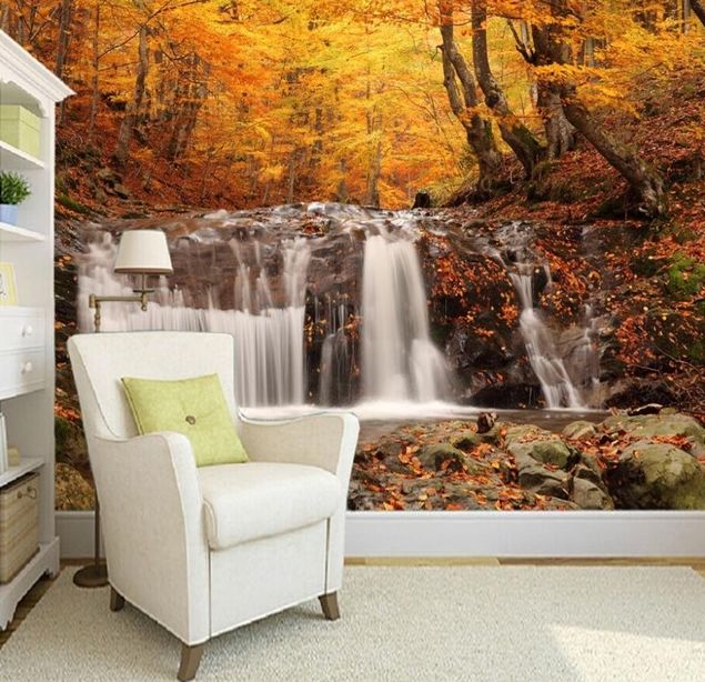 autumn-forest-waterfall-mural-wallpaper