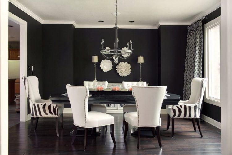 black and white formal dining room 