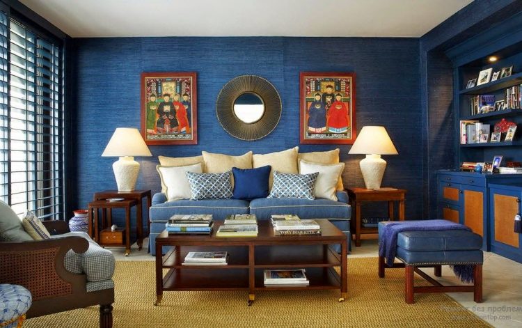 blue-living-room-with-textured-walls