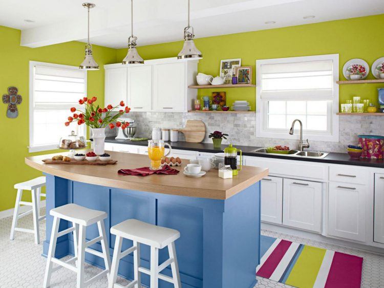 colorful kitchen design with island