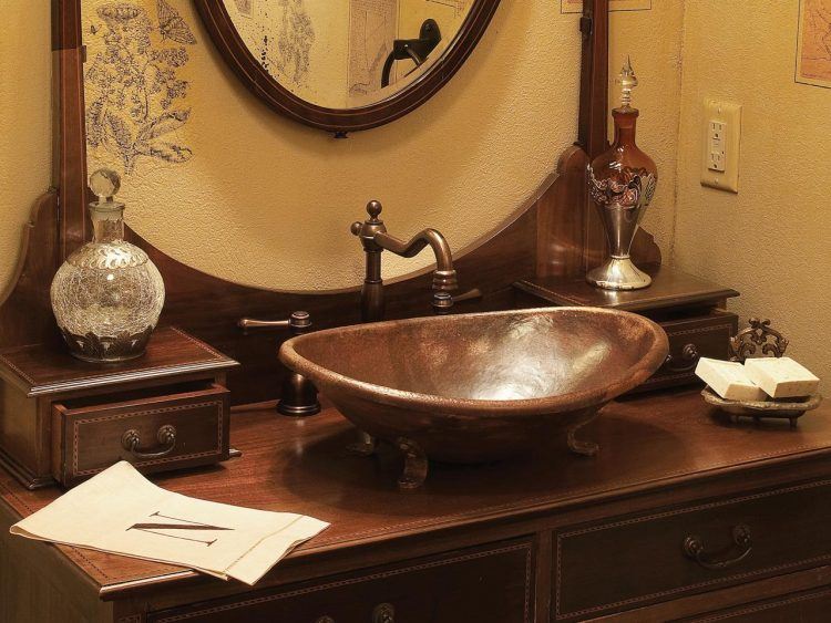 elegant bathroom with copper sink