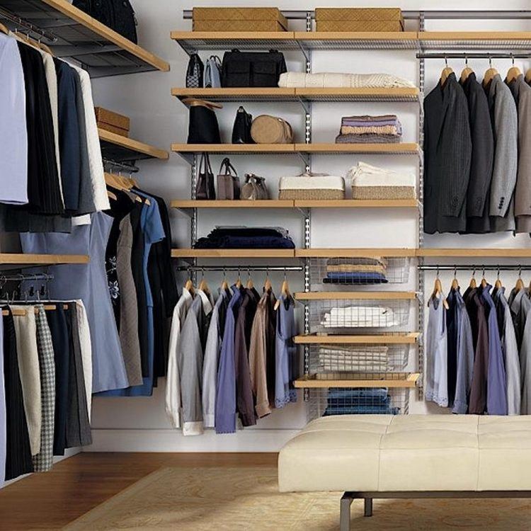 light floating shelving in closet