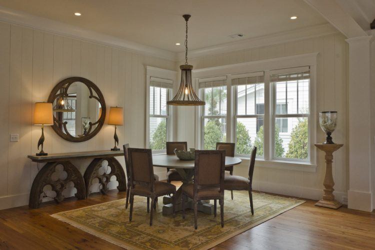 dining room with rustic wall decor