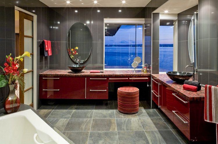 bathroom ideas black and white and red