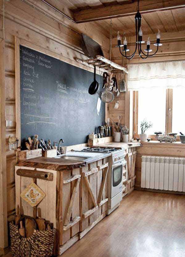 kitchen with wooden crate cabinets