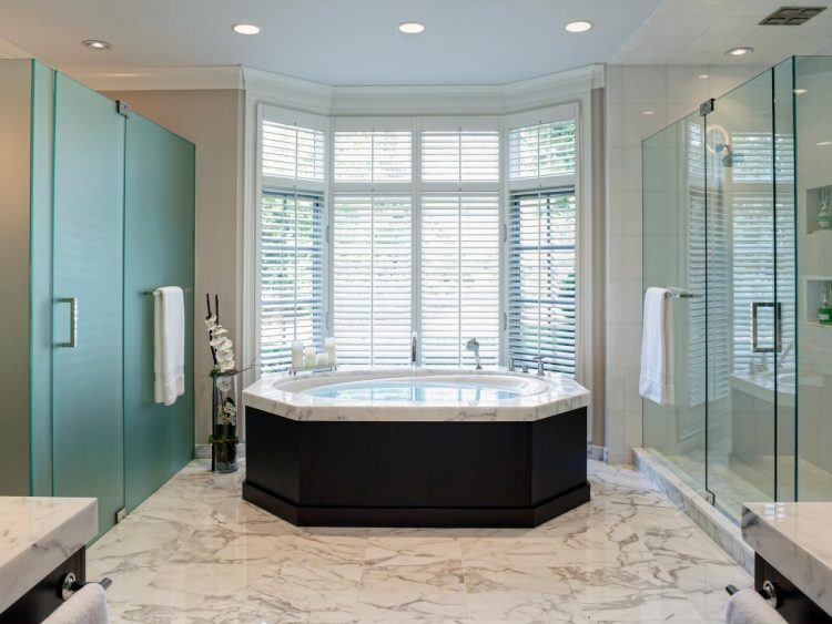 beautiful modern bathroom with large tub