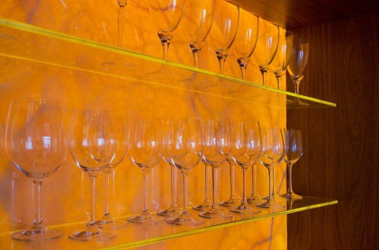 floating shelving for wine glasses