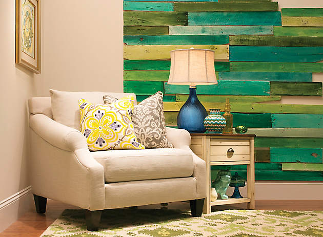 multi-colored green accent wall