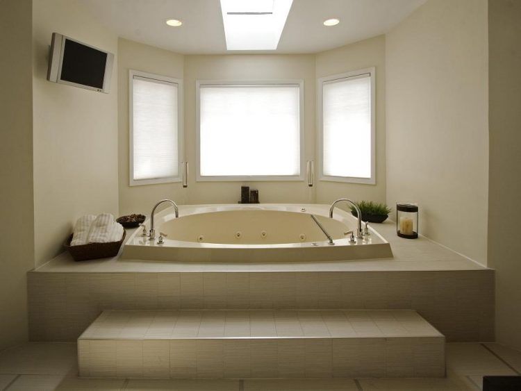 contemporary bathroom with skylight 