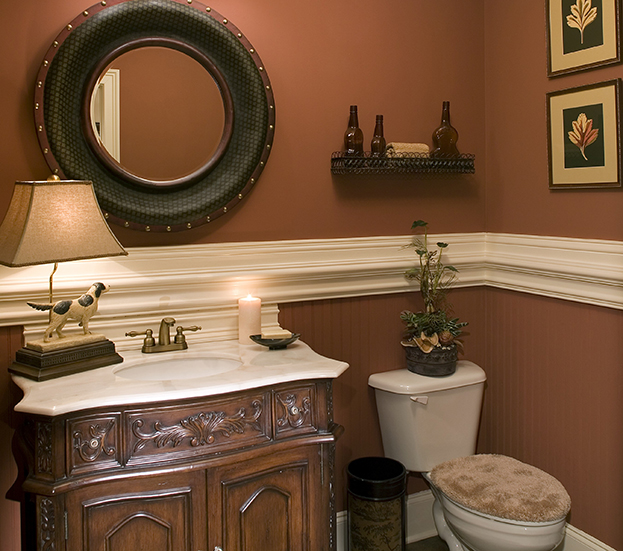 fall bathroom with leaves wall art