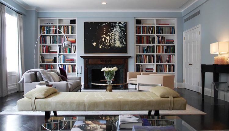 framed shelving in living room