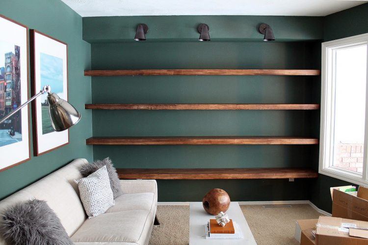 wooden wall to wall shelving