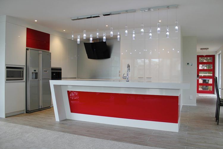 kitchen island with red side