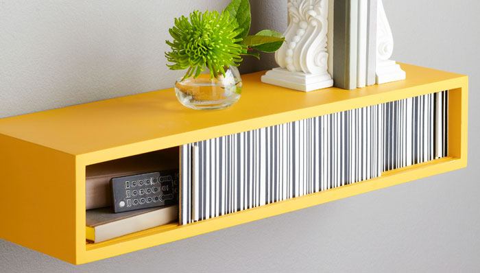 floating yellow shelving