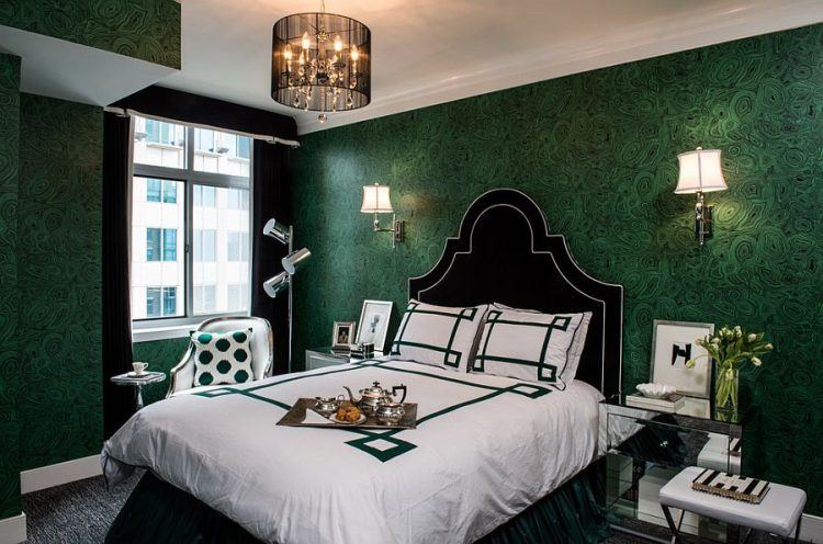 malachite-wallpare-contemporary-bedroom