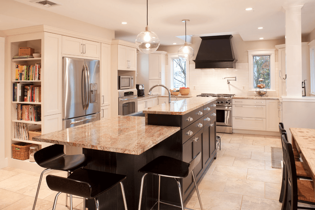 multi level kitchen island thick quartz apron sink