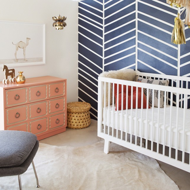 baby bedroom with blue and white accent wall