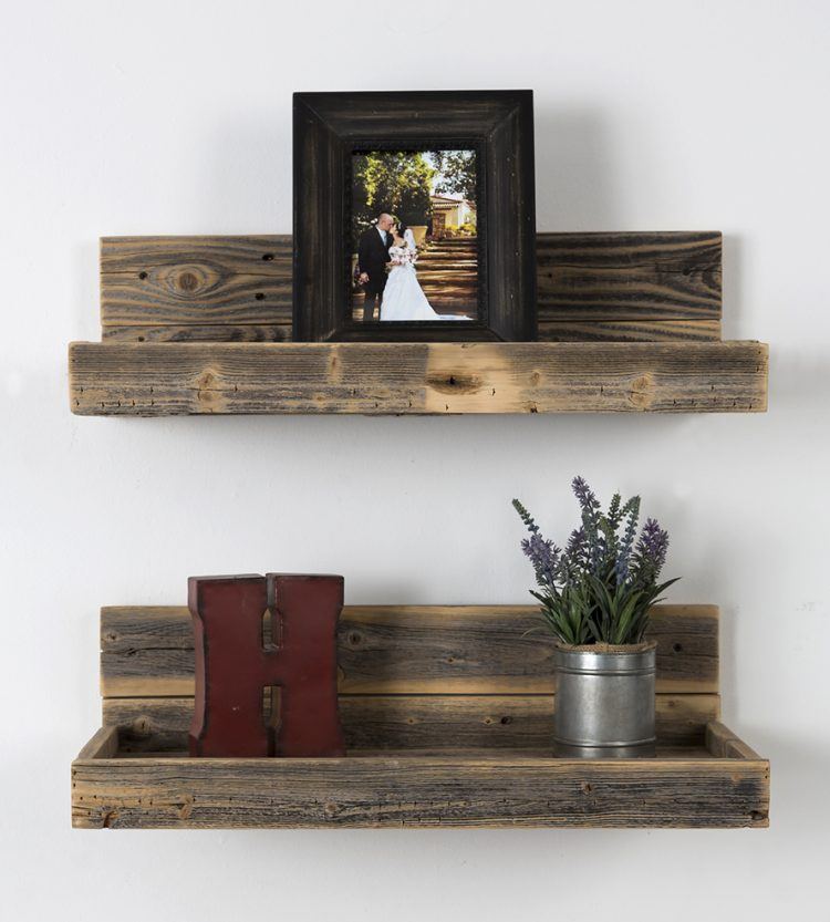 reclaimed wood floating shelf