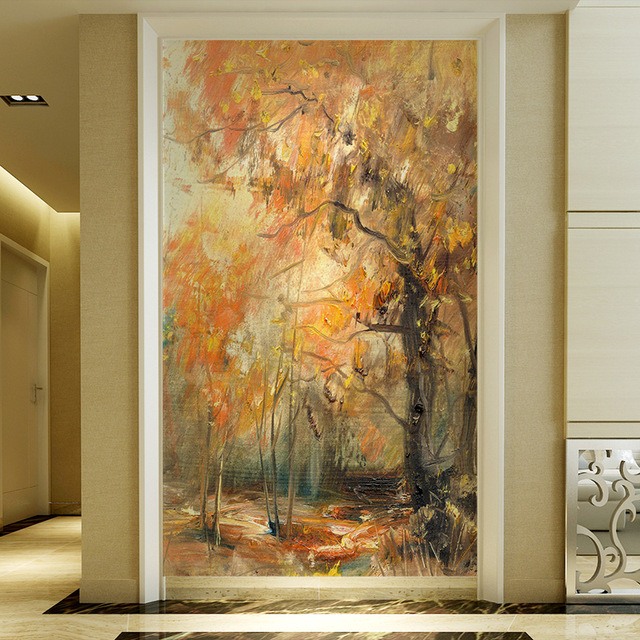 retro-nostalgia-oil-painting-autumn-tree-mural-wallpaper