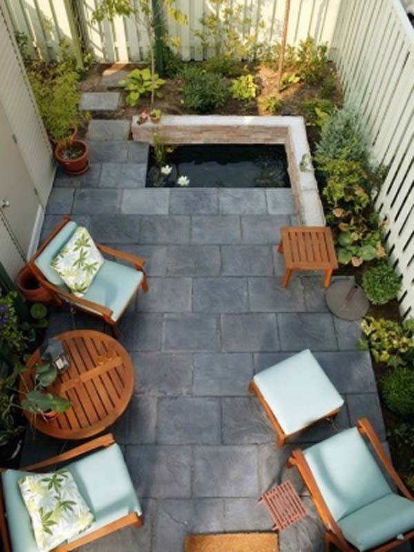 small backyard design with hot tub