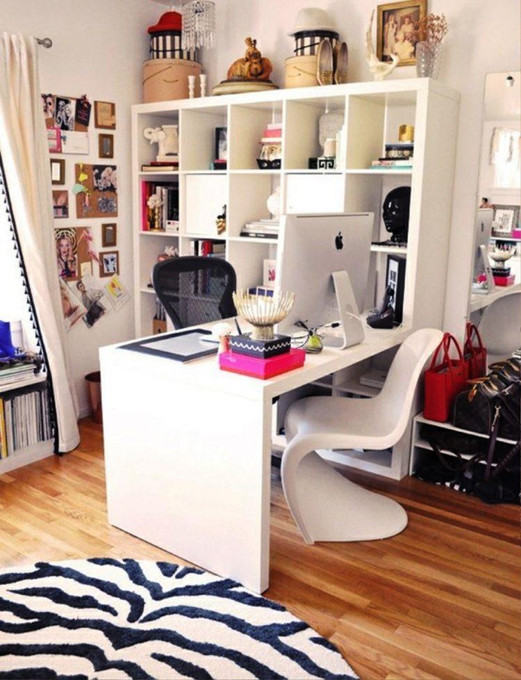 white home office design with l shaped desk