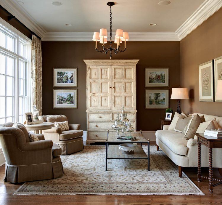 traditional living room with chandelier 