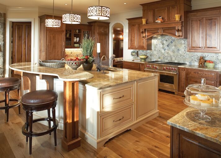 White kitchen island in natural wood design