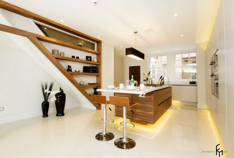 modern kitchen with unique shelving