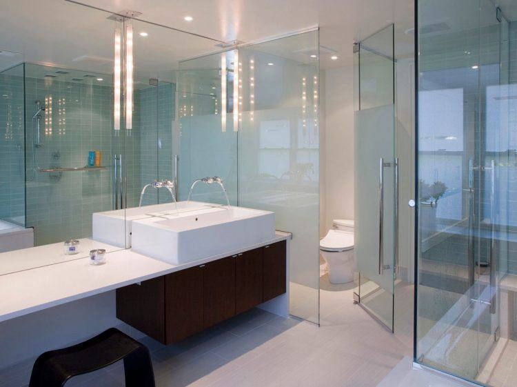 beautiful contemporary bathroom with glass shower