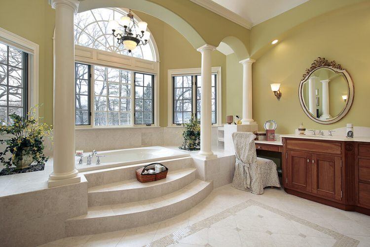 lavish bathroom with elevated tub