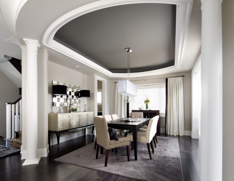 dining room with painted ceiling