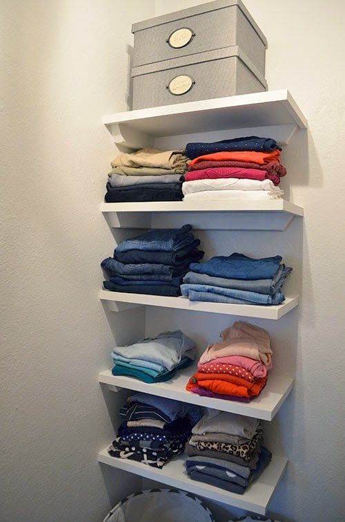 simple floating shelving in closet