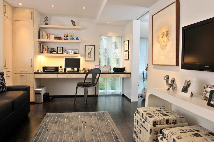 contemporary home office with floating desk decor