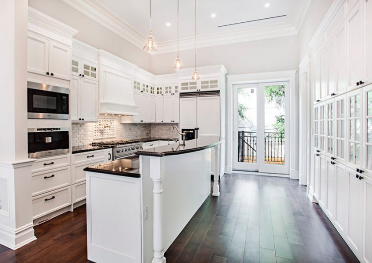 contemporary kitchen with hardwood flooring