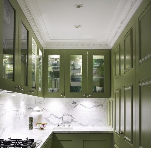 kitchen with ornate crown molding above cabinets