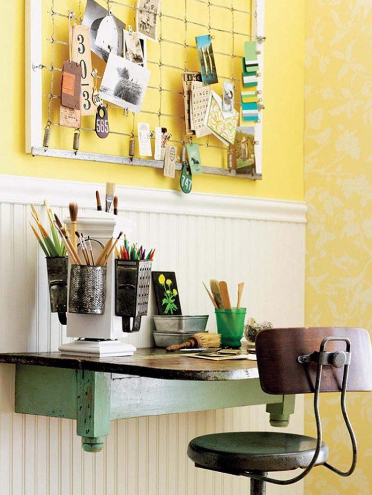 home office with yellow wall