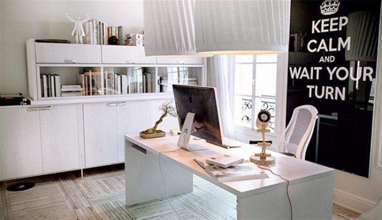 all white home office design