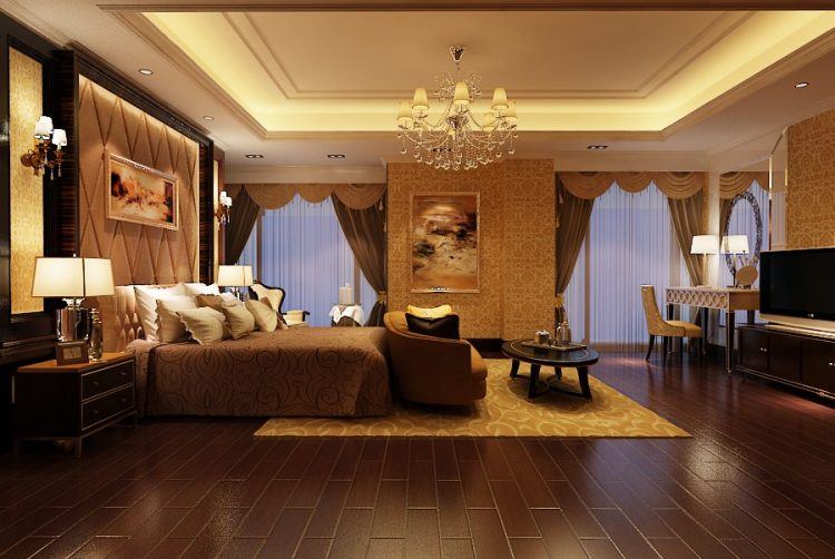 elegant bedroom suite with wood flooring