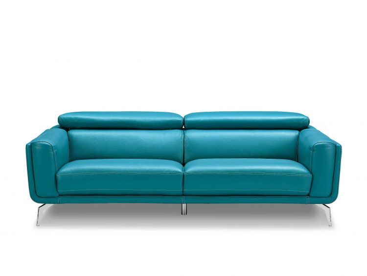 bright blue leather sofa